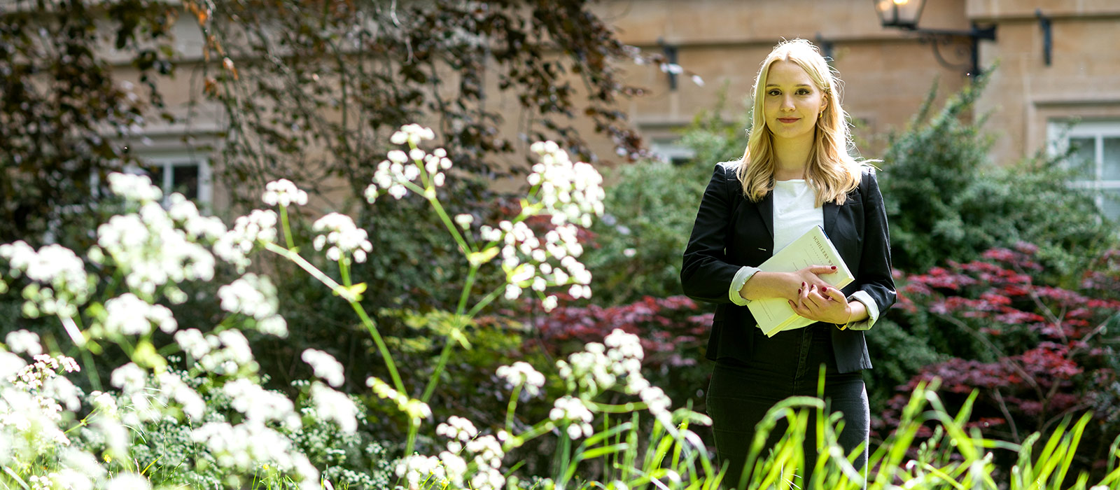 Sophie in the gardens of Balliol College 