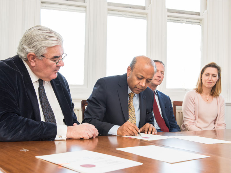 Left to Right: Sir Gordon Duff, Principal of St Hilda's College; Professor John Climax; Professor Andrew Carr, Head of NDORMS; Dr Sarah Norman, Senior Tutor, St Hilda's College. Photo credit John Cairns