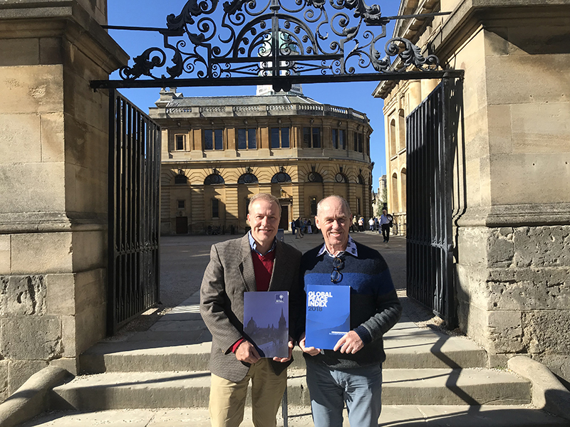 From left: Professor Harvey Whitehouse with Steve Killelea, Founder of the IEP, which funds the Global Peace Index and now the Historical Peace Index. 