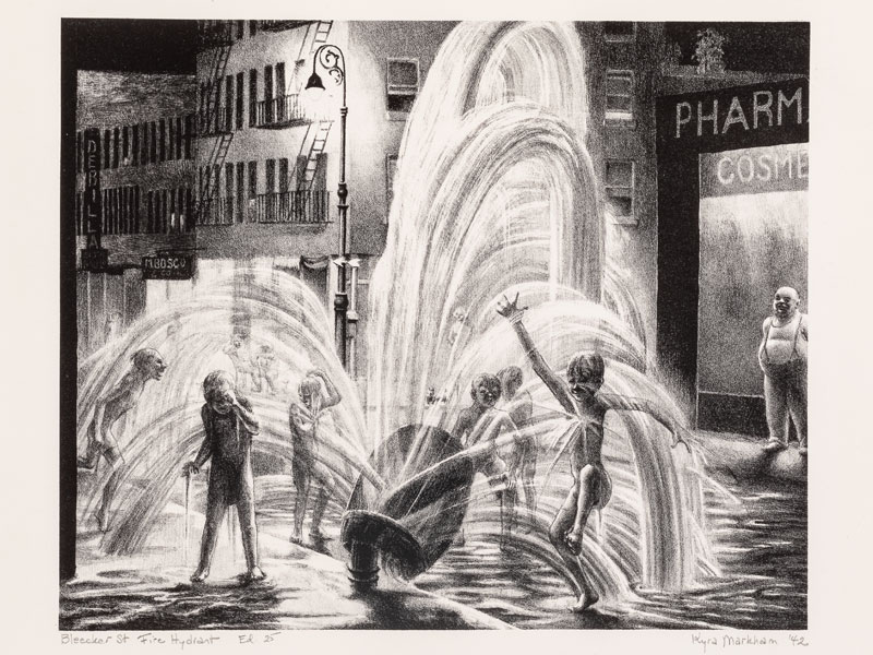 Kyra Markham, Bleeker Street Fire Hydrant, 1942, Lithograph on off-white wove paper, 8 5.8 x 10 9.16in. Terra Foundation for American Art, Daniel J. Terra Collection, 1995.43