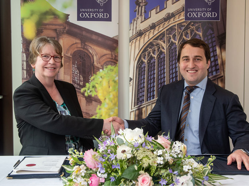 Professor Anne Trefethen, Pro-Vice-Chancellor and Said Gutseriev at the signing ceremony at St Peter's College. Photo by John Cairns