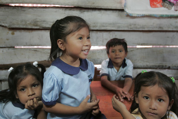 Young children at a school in Peru