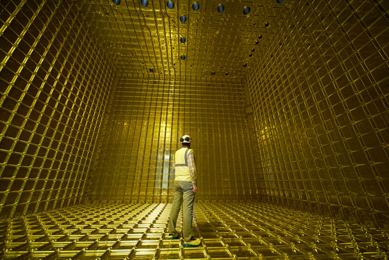 Inside the cryostat of the ProtoDUNE detector. Photo by CERN