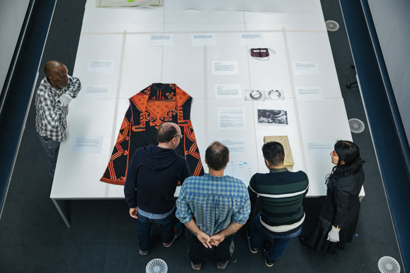 Multaka-Oxford volunteers planning the Connecting Threads display at the Pitt Rivers Museum. Photo by Ian Wallman